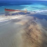 Oil leaking from the MV Wakashio, a bulk carrier ship that recently ran aground off the south-east coast of Mauritius.