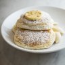 Ricotta hotcakes with honeycomb butter.