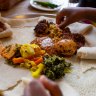 Vegetarian injera meal, with shiro, lentils, egg and a variety of vegetables credit: istock
one time use for Traveller only