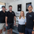 John Cordin and Asher Flynn (of Fins) with Venn’s Ash Kenworthy and Matt Kenworthy, at Fins’ pop-up shop at Bicton Central.