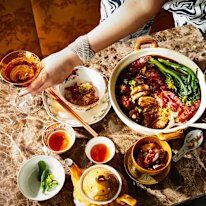 Rosheen Kaul's claypot rice with chicken and choy sum. Styled by Lee Blaylock.