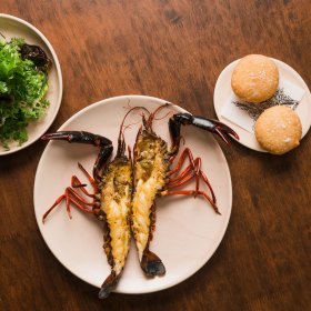 Manjimup marron, curry butter and fried bread. 