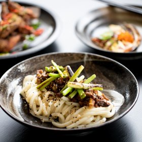 Wagyu beef udon noodles.