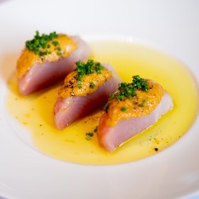 Sea urchin, bonito crude, olive oil and lemon.