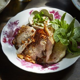 Grilled pork jowl with smoked chilli nam jim.