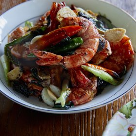 Hunan-style tiger prawns.
