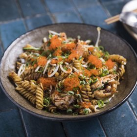 Wok-fried pasta with XO sauce.