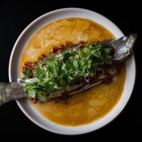 Steamed market fish with salted chilli.