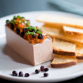 Chicken liver parfait with sweet sour jelly.