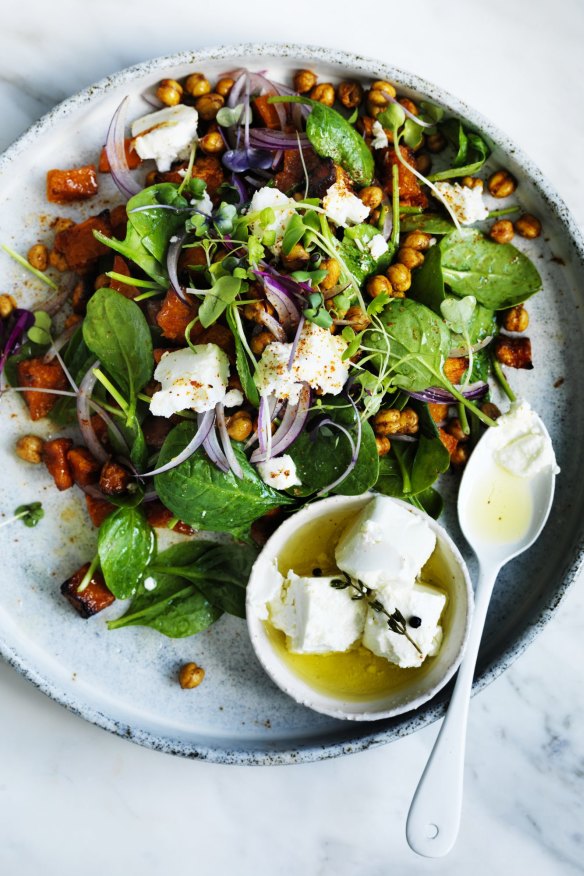 Adam Liaw’s pumpkin, spinach and roasted chickpea salad.