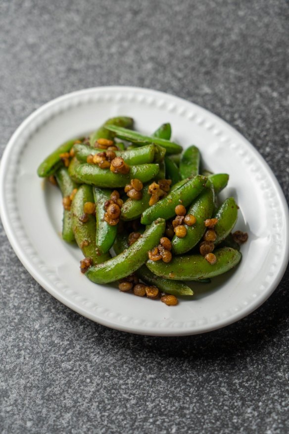 Sugar snap peas with ras-el-hanout butter.