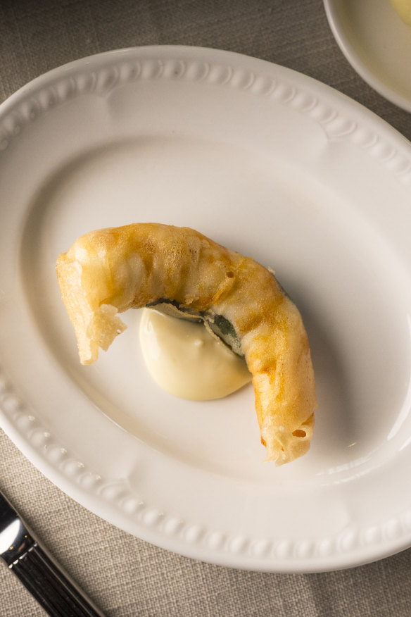 Prawn in brik pastry.