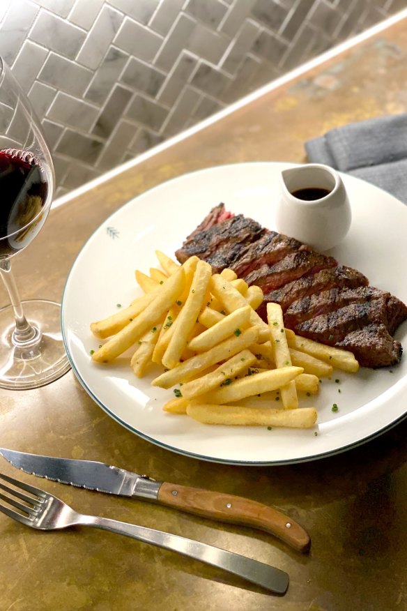 The koji-cured flank steak served with fries and red wine jus.