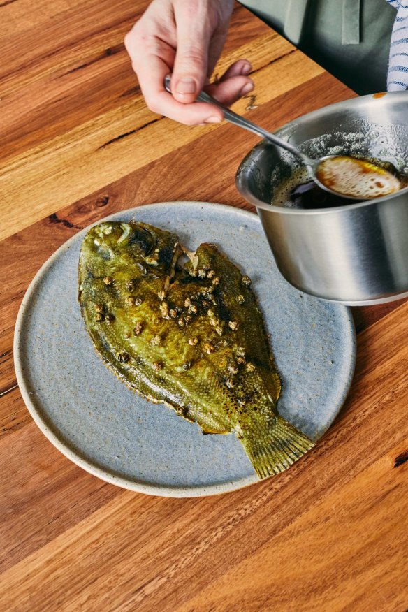 Whole flounder with brown butter.