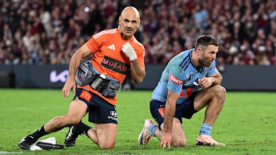 It was an early night for Blues fullback James Tedesco.