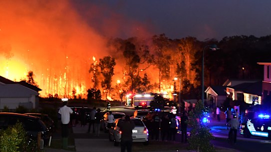 The Peregian Springs bushfire on the Sunshine Coast on Monday. 