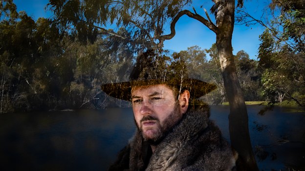 Marcus Stewart, co-chair of the First Peoples’ Assembly of Victoria, on country at the Warring river (Goulburn River). Marcus is a Nira illim bulluk man of the Taungurung nation.