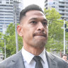 Israel Folau and wife Maria arriving at the Federal Court for a mediation hearing against Rugby Australia. 