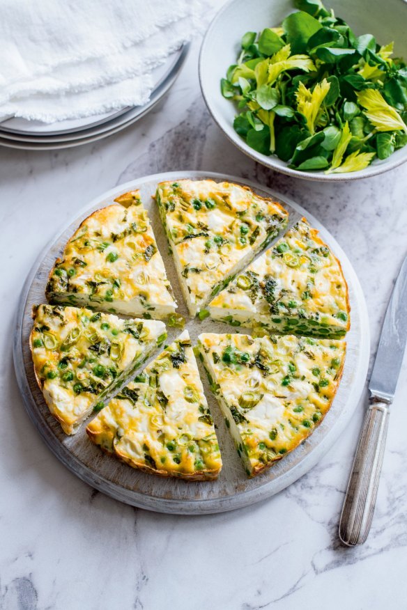 Feta, pea and mint crustless quiche from The Fast 800 Easy cookbook.