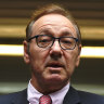Kevin Spacey speaks to press after leaving court at Southwark Crown Court on Wednesday.