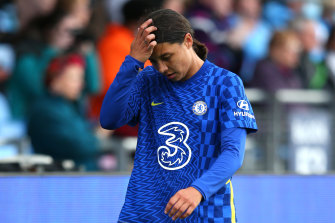 A disappointed Sam Kerr after being subsituted during Chelsea’s 3-0 Women’s FA Cup semi-final win over Manchester City.