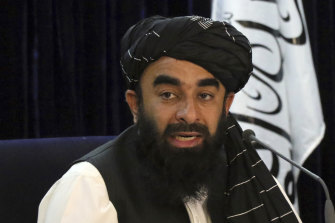 Taliban spokesman Zabihullah Mujahid announces the caretaker cabinet on Tuesday.