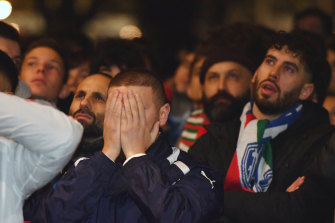 Thousands of Italy supporters in Melbourne in the early hours of Monday morning. 
