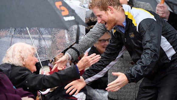 Prince Harry and Daphne Dunne greet each other again in 2018.