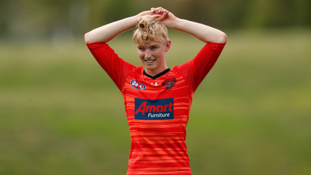 Tom Hird at Bombers training in March 2020. 