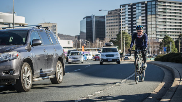 Cyclist Leonie Doyle, who commutes about 30 kilometres to and from work in Canberra, four days a week, on her bike.