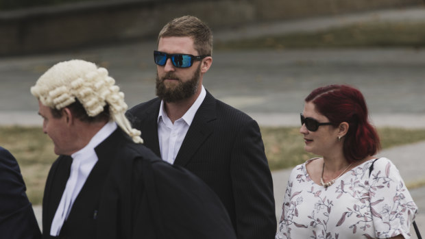 Alister Spong arrives at the ACT Supreme Court for the trial over his friend Luke Newsome's Summernats death.