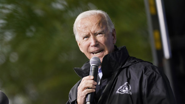 Democratic presidential candidate former vice-president Joe Biden speaks at a "Souls to the Polls" drive-in rally in Philadelphia. 