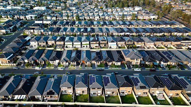 An aerial view of houses in The Ponds in north-west Sydney.
