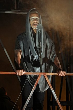 Production Images of Bell Shakespeare's Julius Caesar. Kenneth Ransom as the ghost of Caesar. 