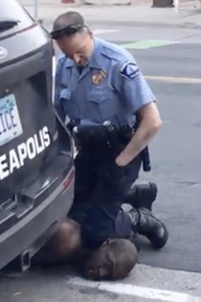 Minneapolis police officer Derek Chauvin kneels on the neck of a handcuffed George Floyd, who was pleading that he could not breathe in Minneapolis. 