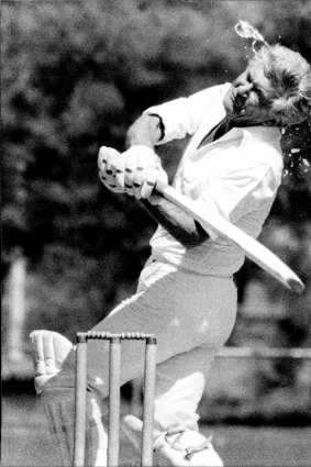 Bob Hawke’s glasses shatter when he was hit during the match between the Prime Minister’s XI and the parliamentary press gallery at Kingston Oval in 1984.