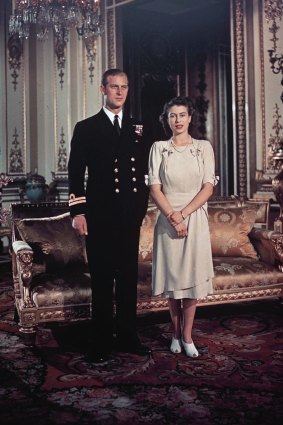 Princess Elizabeth and Lt. Philip Mountbatten pose for a photo in London in 1947. 