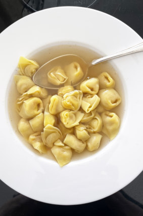 The tortellini at Trattoria di via Serra is served in a chicken broth.