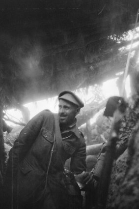 An Australian soldier in a trench at Gallipoli.