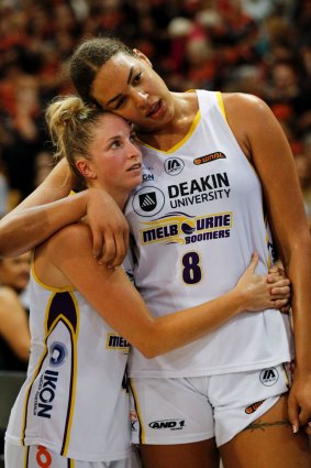 Consolation: Cambage and Rebecca Cole look dejected after their Melbourne Boomers lost the WNBL grand final.