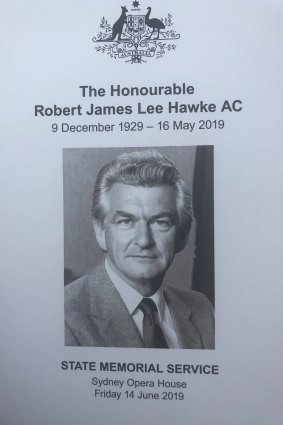 Order of service for Bob Hawke's memorial.
