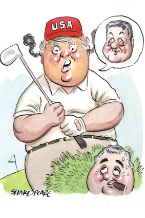 Donald Trump lashed Alexander Downer's during a golf game with Joe Hockey. Illustration: John Shakespeare