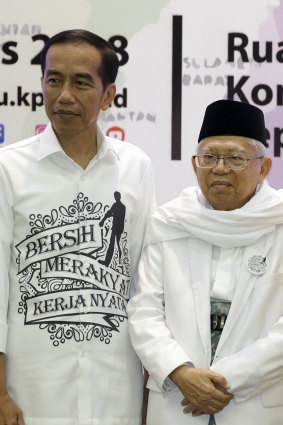Joko "Jokowi" Widodo and Ma'ruf Amin declare their joint ticket in Jakarta on Friday. 