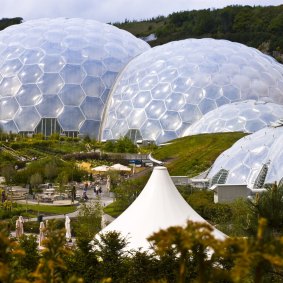 Three biomes of the Eden Project, the largest greenhouses in the world.