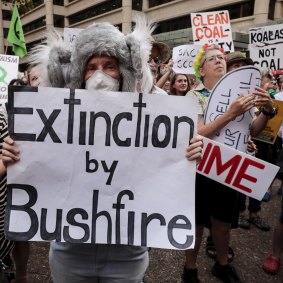 Thousands gather in Sydney's CBD to demand action on climate change after the Black Summer fires.