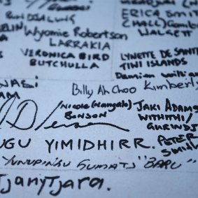 The signatures on the Uluru statement canvas.