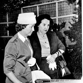 Ms Monroe’s half-sister Mrs Bernice Miracle (left) arrives at the Westwood Village Mortuary the following day.