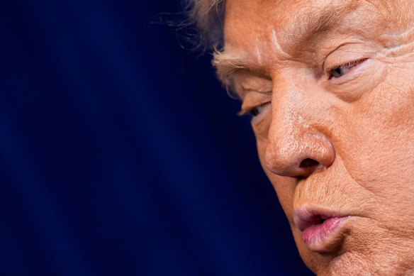 US President Donald Trump following his meeting with Ukraine President Volodymyr Zelensky at Trump’s Mar-a-Lago club on Sunday. 