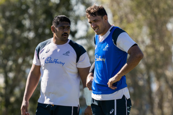 Will Skelton and Richie Arnold at Wallabies training.