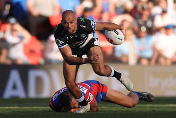 Will Kennedy on the burst for Cronulla against the Knights.